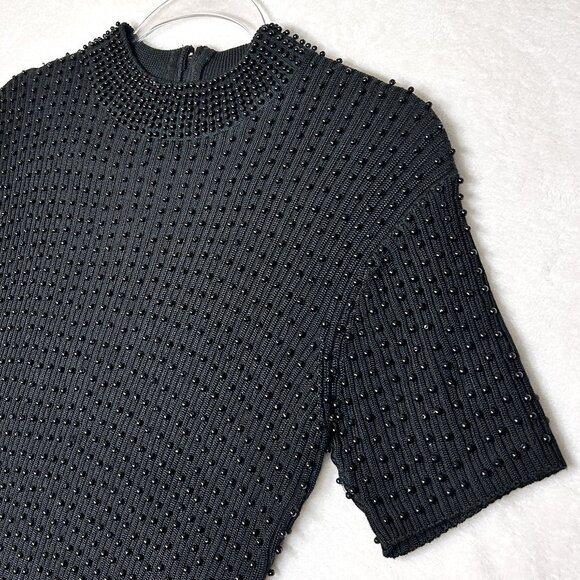 Belldini Top Women's Large‎ Black Embellished Jewel Neck Knit Sweater - Picture 2 of 12